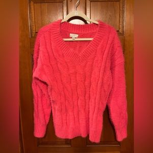 Lucky Brand bright, coral pink v neck sweater